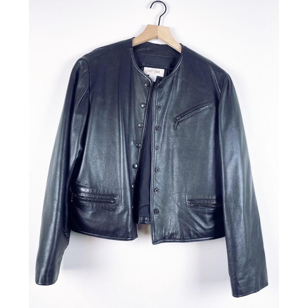 Vintage First Issue American Design Leather Black Jacket Size Medium